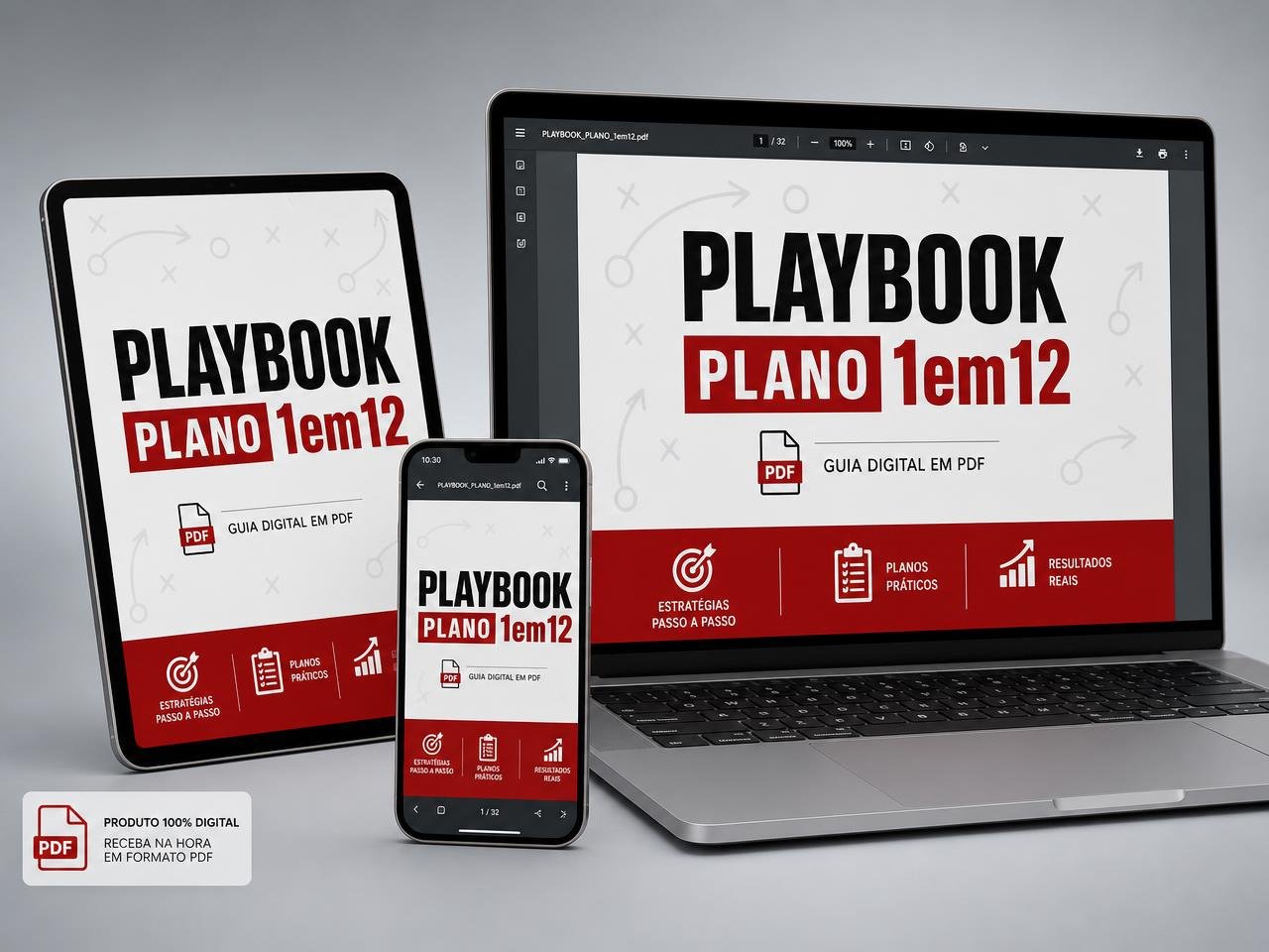 Playbook Prático Plano 1em12 em versão digital PDF no tablet, celular e notebook